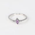 Detail of adjustable silver ring with marquise-cut purple zircon and pavé setting - Purple Marquise Vintage Texture White Gold Style (Style 19 White Gold)