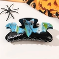 Close-up of Halloween bat hair claw clip with rhinestones and marble texture design - Large Bat Style (PVC Half Round Large Bat-Sea Blue)