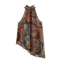 Top da donna con stampa paisley, scollo all'americana e orlo asimmetrico su bianco - XS / Arancione Stampato