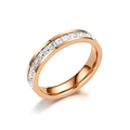 Anillo de acero inoxidable chapado en oro rosa 18K con circonitas cuadradas brillantes - US 5 / Circonita de una fila / Dorado
