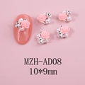 Detailed view of pink resin camellia nail charms with pearls and silver beads size 10x9mm - Pink Rose Silver Base (AD08)