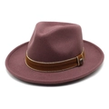 Vintage burgundy wool fedora with brown suede band and gold braided trim - M (56-58cm) / Deep Purple