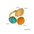 Vergoldeter offener Ring mit gelber Tropfengemme und quadratischen blauen und orangen Steinen - Mehrfarbig 2