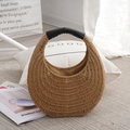 Borsa a mezzaluna in paglia intrecciata marrone con manico in pelle nera stile vintage - L28*A16*P9 / Marrone