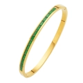 Golden stainless steel bangle featuring vibrant rectangular green gemstone inlay accents - Narrow Version / Gold + Green