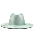 Tie-dye mint green wool jazz fedora hat for men and women with a wide flat brim - Light Green Tie-dye