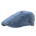 Casquette plate en denim lavé bleu vintage avec boucle en métal et étiquette mode - Bleu Moyen