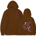 Sweat à capuche marron foncé avec imprimé graphique de palmier et papillon violet - S / Hauts / Café