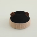 Detail of baby bear ear beanie with tricolor knit pattern and ribbed cuff texture - 50-52cm (2-4 Years) / Black
