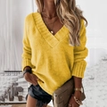 Macro detail of bright yellow V-neck knitted sweater with chunky ribbing and sharp texture - Light Yellow