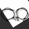 Braccialetti magnetici per coppie con astronauti e corde intrecciate nere regolabili - Nero - Magnete a Cuore Argento