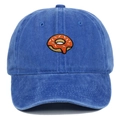 Detailed embroidery of a colorful donut on a washed navy blue cotton baseball cap - Sapphire Blue