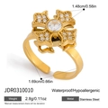 Adjustable stainless steel cross ring with white zircon stones and size specifications - Gold