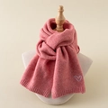 Pink knitted winter scarf for kids featuring a small embroidered heart and ribbed ends - Scarf / Pink