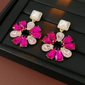 Détails de boucles d'oreilles vintage fleurs avec zircons roses et cristaux - Rose-Rose Rose Épissage (HE23405)