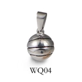 Polished silver stainless steel basketball pendant with realistic textured seams - Steel Basketball (WQ04)