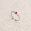 Three-stone titanium steel ring featuring a red center gem and silver band finish - Steel White and Rose Red Zirconia