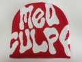 Y2K street fashion red knit beanie with white Mea Culpa jacquard letter design - Red with White Letters