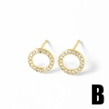 Minimalist 18k gold plated hoop earrings with shimmering zircons on white background - Style B-Round