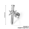 Silver stainless steel dagger stud earring with white cubic zirconia and size details - Silver Zirconia Dagger
