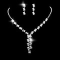 Sparkling crystal necklace and long drop earrings set for wedding parties in silver finish - 816 Necklace + Earrings