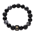 Bracciale da uomo in agata nera e ossidiana con ciondolo a stella dorata su sfondo bianco - Stile Accessorio Stella a Otto Punte Oro (D7014-BG180A)