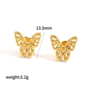 Detailed view of 18k gold butterfly stud earrings with hollowed-out wing craft - Hollow Small Butterfly Stud Earrings Gold (TE6520)