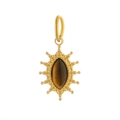 Detail eines goldenen Sonnenstrahl-Anhängers mit Markise-Tigerauge-Stein im Vintage-Design - Gold + Tigerauge (WP36892BQ9)