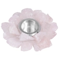 Natural pink quartz crystal candle holder with metal cup for tea lights and home decor - Rose Quartz Holder with Alum Cup (7cm Diameter/No Candle)
