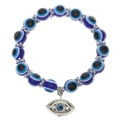 Blauwe kralenarmband met Evil Eye, zilveren metalen tussenringen en een oogvormige hanger - Ogen Antiek Zilver 3028