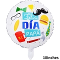 18-inch round Father's Day foil balloon with Feliz Día Papá text and mustache graphics - 18 inch Spanish Father's Day Round Balloon