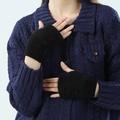 Women's black plush fingerless knit gloves for autumn and winter warmth and office typing - Plush Style-Half Finger / Black