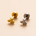 Pair of gold and silver bee-shaped stud earrings with threaded ball backings - Silver Bee Style (5#)