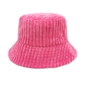 Detailed view of pink thick-striped corduroy bucket hat with plush textured fabric - M (56-58cm) / Rose Red