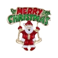 Merry Christmas brooch with red enamel Santa Claus charm on gold metal base - Swing Snowman
