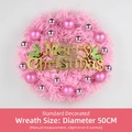 50cm Pink Christmas wreath with silver ornaments and golden Merry Christmas lettering - Standard Decoration / 50cm / No Lights