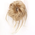 Messy bun hair scrunchie extension in light blonde synthetic hair on white background - Ombre Honey Blonde