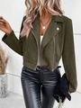 Detail of olive green suede biker jacket with asymmetric zipper and metallic hardware - S / Green