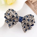 Pince à cheveux rétro avec strass bleu foncé et maille en alliage d'argent - Nœud Tout Strass Bleu Marine Petit 6.8cm
