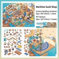 Miniature Sushi Shop themed PET sticker set with decorative landscape cardboard inserts - Sea Sushi House (Series 8)