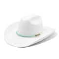 Weißer Cowboyhut aus Filz mit türkisfarbener Perlenkette und breiter Krempe im Westernstil - M(56-59CM) / Weiß