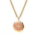 Rose gold compass pendant necklace with N S E W engraving and zircon center - KC Gold Octagonal Compass Style (5346246471044)