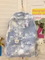 Zaino in tela tie-dye blu e bianco con spille a orsetto e ciondolo di peluche - Senza Ciondolo / Blu