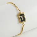 18K gold plated stainless steel bracelet with black enamel rectangular pendant letter Y - Letter Y (ZH497G-Y-02)