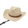 Handmade raffia straw sun hat with brown leather band and adjustable wind rope - One Size (Grass) / Beige (Yellow Rope)