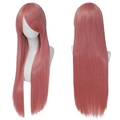 Front and back view of long pink cosplay wig with smooth heat resistant fiber - Pink