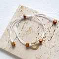 Minimalist white braided rope bracelet featuring a golden heart clasp and wooden beads - White Woven Rope Gold Heart Clasp Wood Beads Bracelet