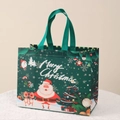 Christmas non-woven tote bag in forest green with Santa Claus and reindeer patterns - Christmas Style 22