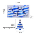 Set di 4 addobbi per albero di Natale a righe blu e bianche con cordini argentati - Set di 4 / Blu