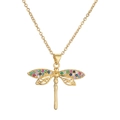 Gold dragonfly pendant necklace with colorful zircons and hollow wings on white background - Dragonfly Colorful Upper Hollow Lower Style (CN001920YH)